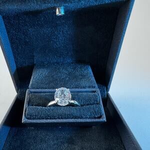 1CT Diamond Ring Sterling 925 Oval Solitaire IGI Certified D VS1